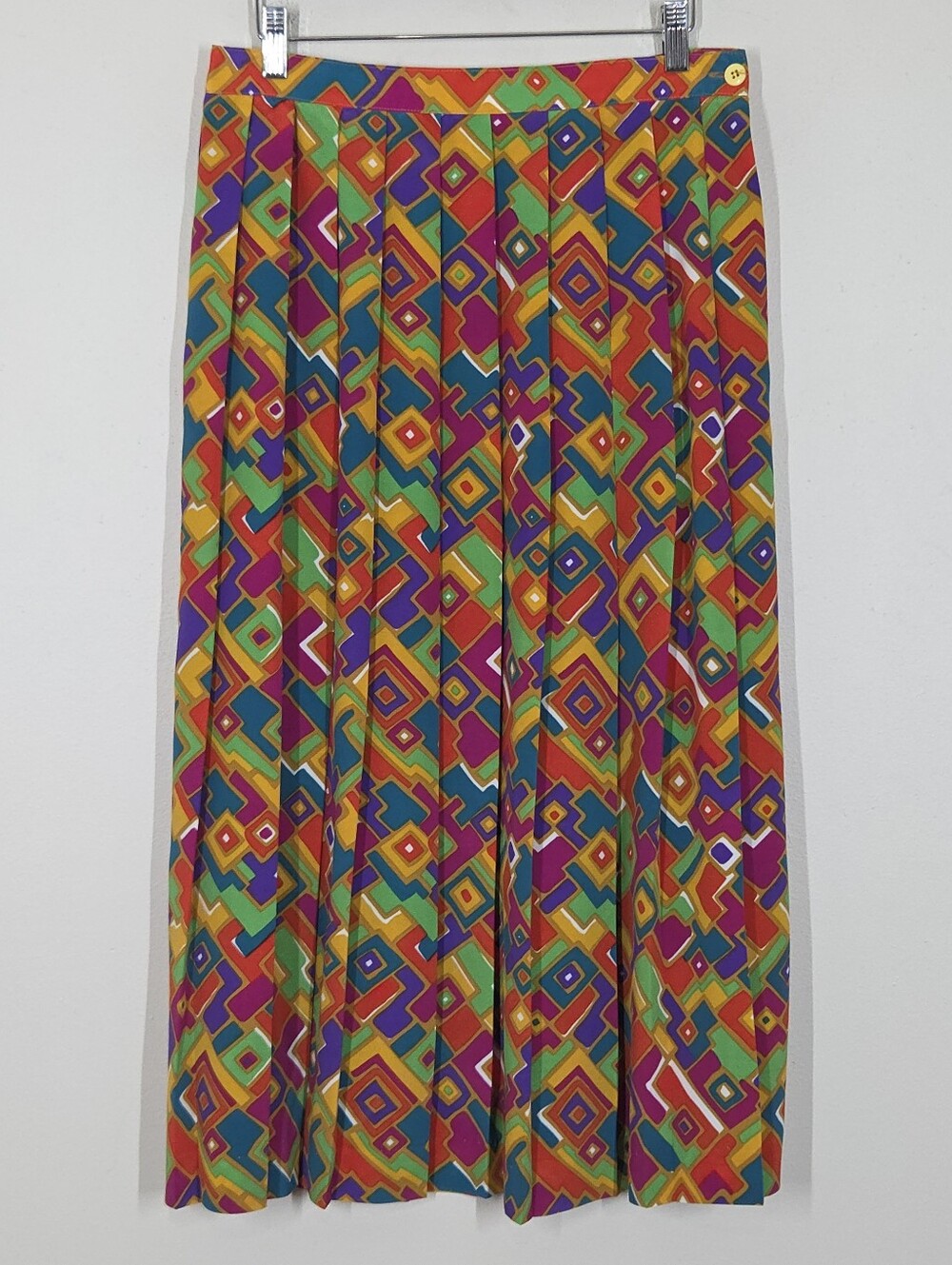 Vtg 80s 90s Colorful Multicolor Maximalist Geometric Midi Skirt Pleated Artsy 12